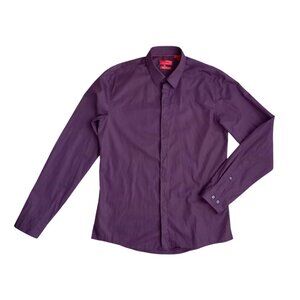 HUGO Hugo Boss Purple Slim Fit Men's Dress Shirt – Long Sleeve Button Up, Size L